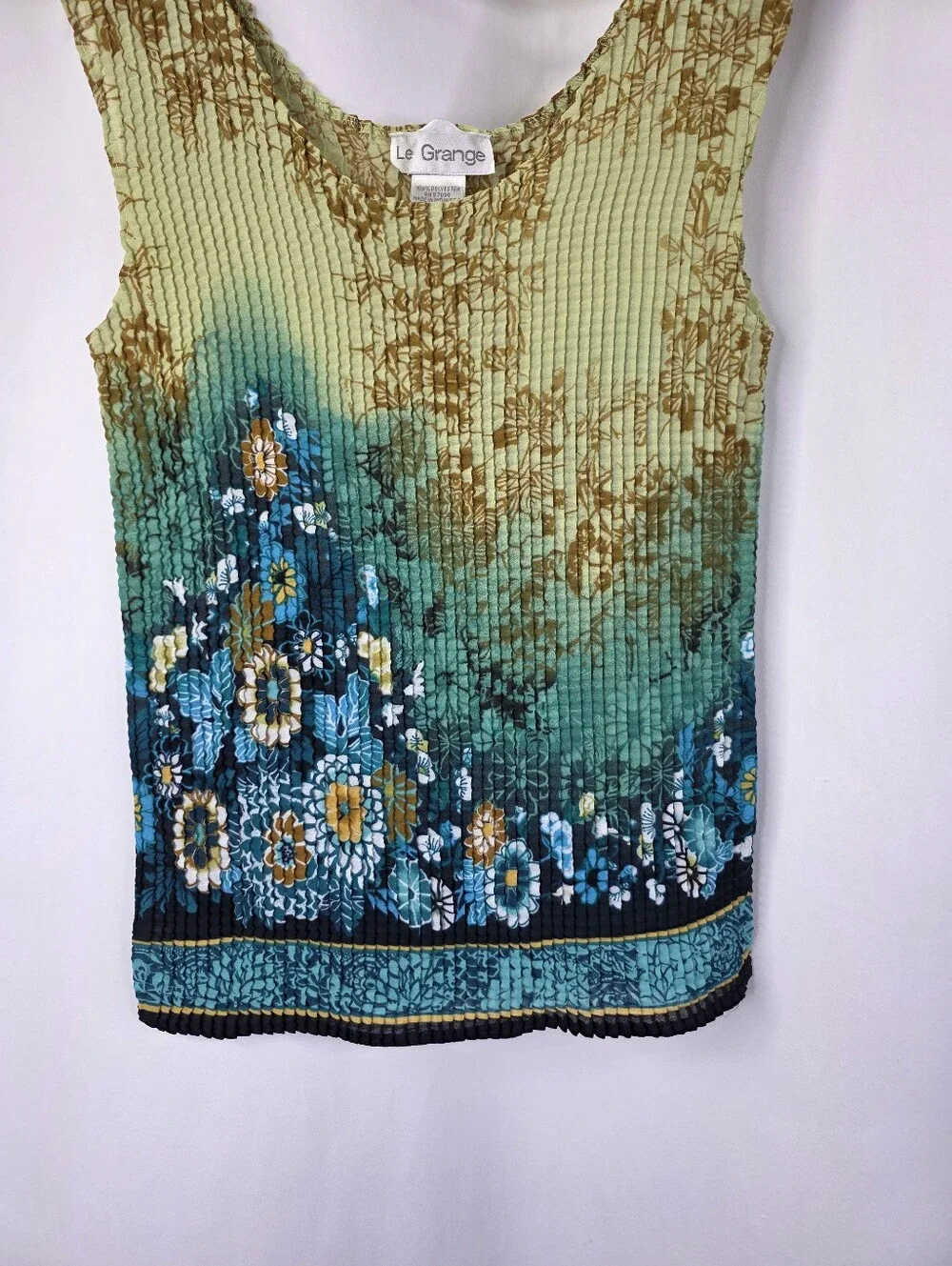 Le Grange Y2K Women's Size Medium Waffle Stretch Blouse Crinkle Blue Floral 2000 - Picture 5 of 14